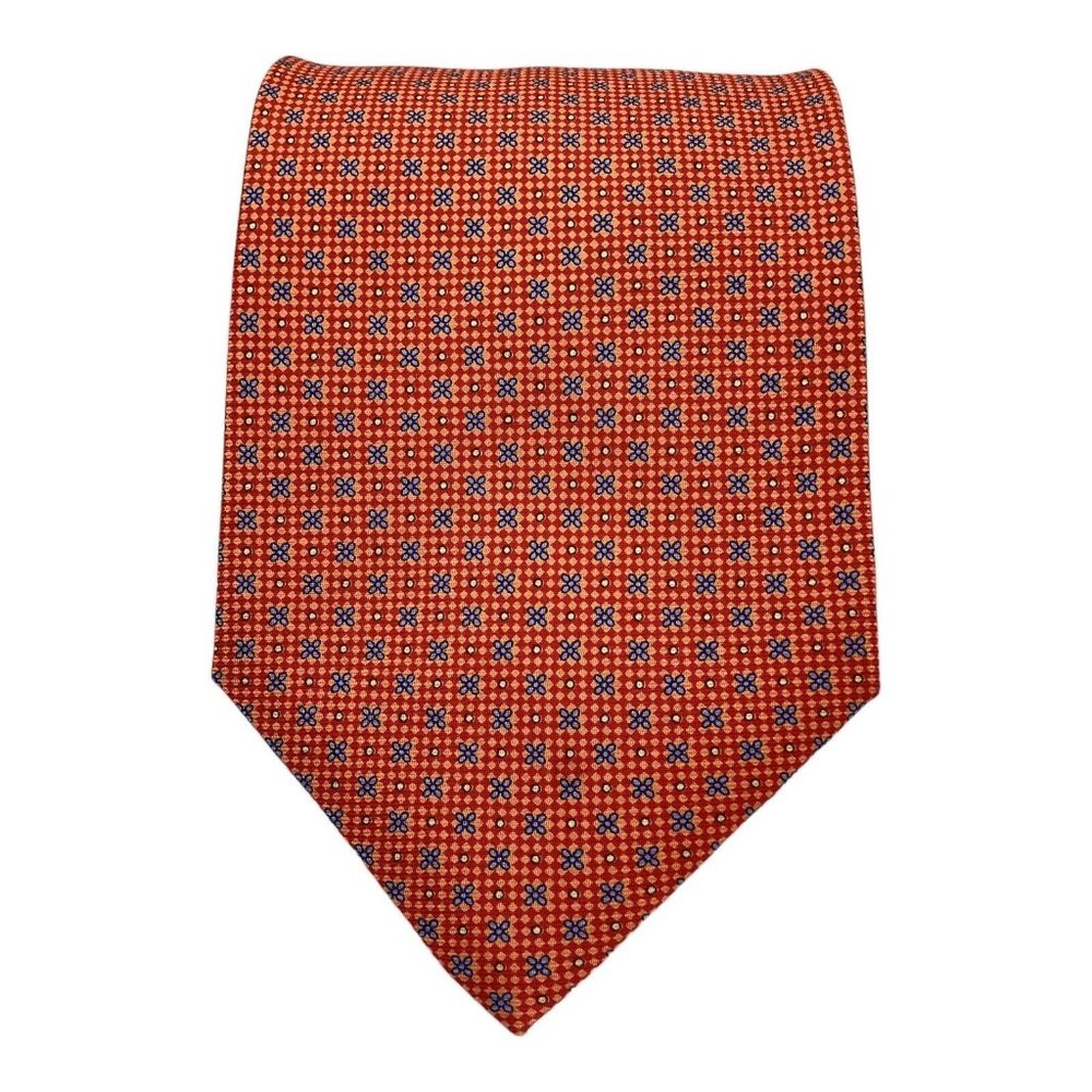 BATTISTONI BAT 1126 ORANGE FLORAL Silk Tie Made In Italy 59"- 3.75" EX COND